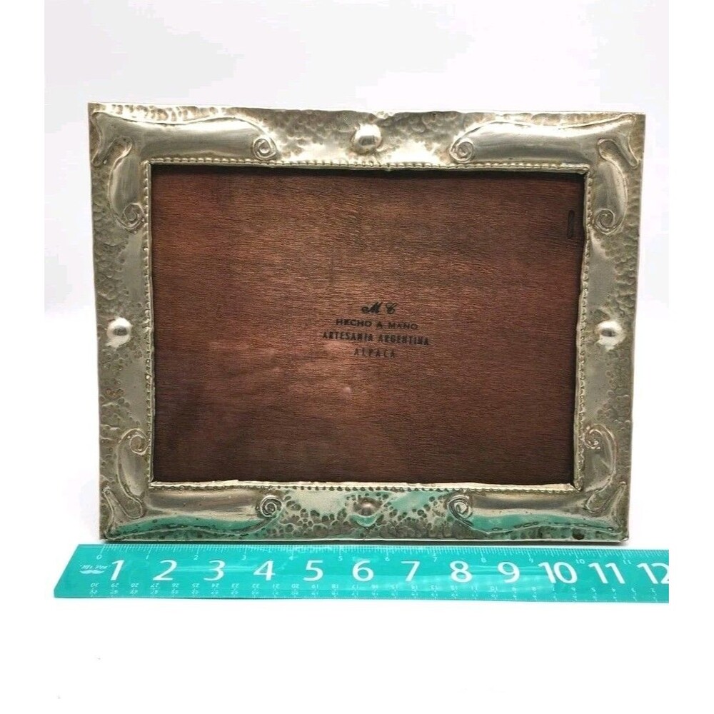 Artesania Argentinia Aplaca Silver & Wood Handmade Picture Frame  12 x 9. Vntg